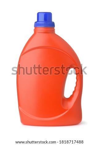 Side view of red plastic bottle with handle isolated on whit