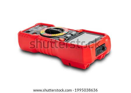 Side view of red portable digital multimeters or multitester isolated on white background with clipping path.
