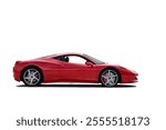 Side view of a red sport car isolated on white background.