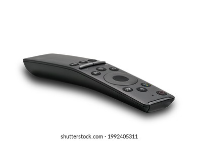 Side View Of Remote Control For Television With Voice Recognition Function On White Background Contain Clipping Path.