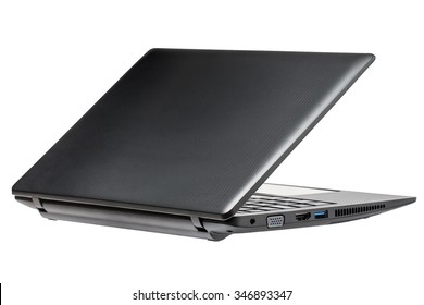 Side View Of A Semi Closed Laptop Isolated 