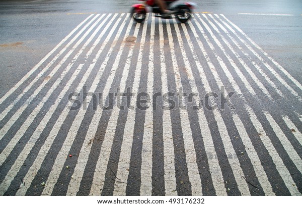 side view of slow
down lines on the road