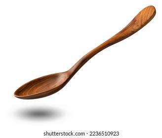 side view of smooth brown wooden spoon isolated on white background