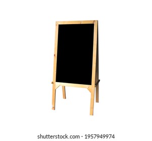 Side view Stand blackboard background and wooden frame, Or used for attaching pictures in an exhibition, teach student learning, picture frame, information menu board in restuarant or cafe.