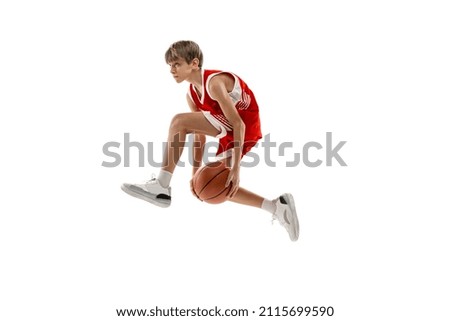 Similar – Image, Stock Photo Young boy playing basketball outdoors in summer