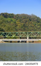 Side View Of Truss Structure Railroad Bridge