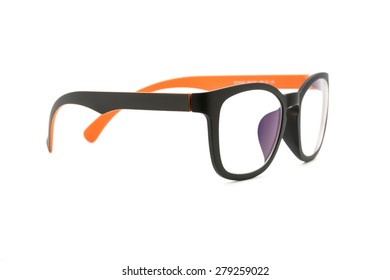 Side View Of Unfolded Leg Eye Glasses On White Background.