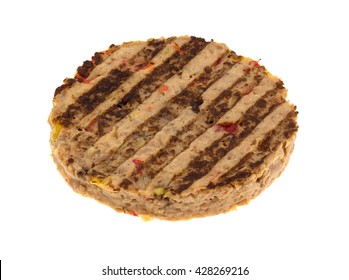Side View Of A Veggie Burger Patty Isolated On A White Background. 