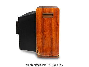 Side View Of Vintage Old TV With Clipping Path Isolated On White Background.