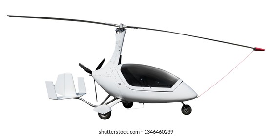 Side view of a white autogyro. Isolated on white background 