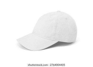 Side View of White Baseball Cap Mockup Isolated on White Background