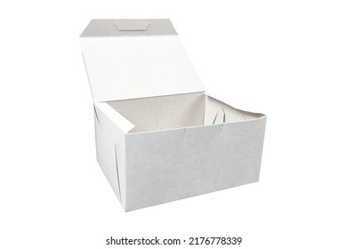 Side View White Empty Disposable Paper Fast Food Tray Isolated On White Background. Paper Box Isolated. Paper Container