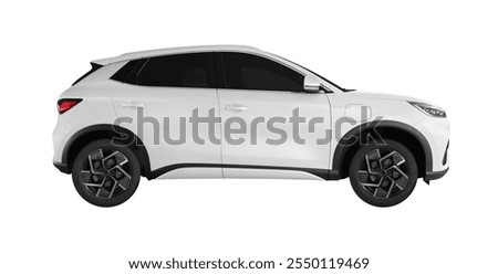 Side view white Mini SUV Electric vehicles isolated on white background