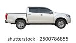 Side view of white pickup truck is isolated on white background with clipping path.