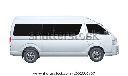 Side view of white van car is isolated on white background with clipping path.