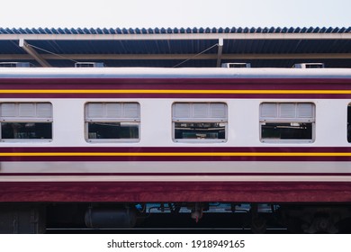 Side view of the window of the antique train, classic and vintage style