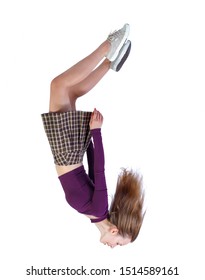 Side view of woman in zero gravity or a fall. girl is flying, falling or floating in the air. Side view people collection. side view of person. Isolated over white background.