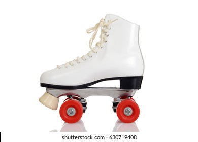 Side View Women White Quad Roller Skate