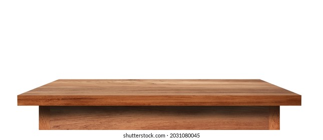Side view of Wooden table top isolated on white background. (Clipping path) - Shutterstock ID 2031080045