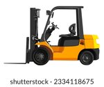Side view yellow forklift isolated on white background with clipping path