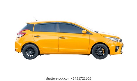 Side view of yellow hatchback car is isolated on white background with clipping path. - Powered by Shutterstock