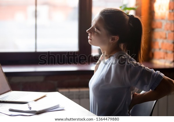 Side View Young Woman Sitting Table Stock Photo (Edit Now) 1364479880