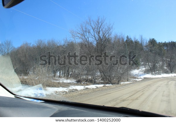 Side window view of\
country from car