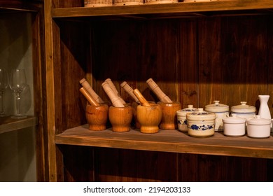 Sideboard And Utensils In Traditional Chinese Restaurant