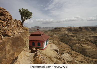 Sideview from of Debre Damo monastery cliff