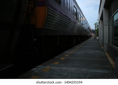
Sidewalk beside the train.selective focus. 
