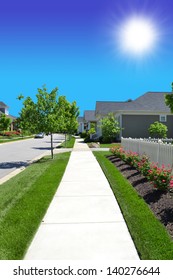 Sidewalk In A Brand New Suburban Neighborhood Development