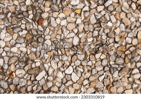 A sidewalk of small stones. Fine pebble texture.
