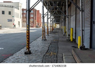 Sidewalk Under Building Scaffolding In Sunset Park, Brooklyn