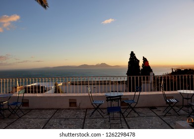 Sidi Bou Said: Panoramic View Over The Gulf Of Tunis At Sunset