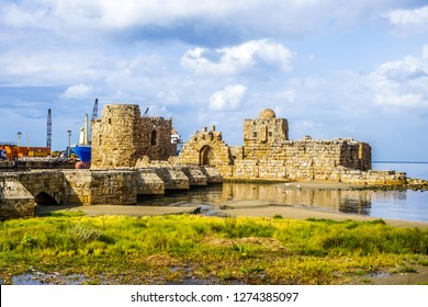 Sidon Crusaders Sea Castle Ruins with Picturesque Blue Sky Background - Powered by Shutterstock