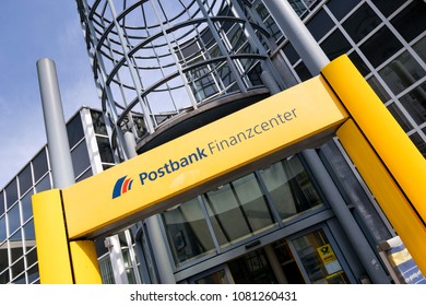 SIEGEN, GERMANY - April 22, 2018: entrance of a Postbank Finanzcenter. Deutsche Postbank is a German retail bank with headquarters in Bonn, Germany.