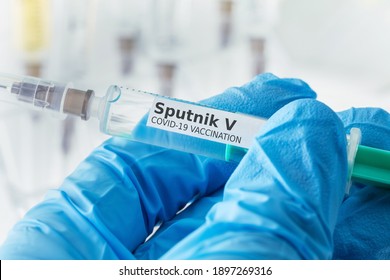 siegen, north rhine westphalia, germany - 18 01 2021: a sputnik v covid-19 coronavirus vaccination logo concept