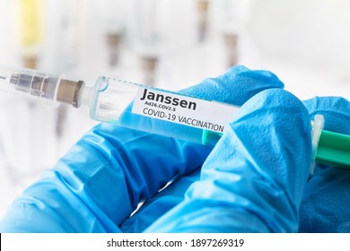 siegen, north rhine westphalia, germany - 18 01 2021: a jannsen covid-19 coronavirus vaccination logo concept