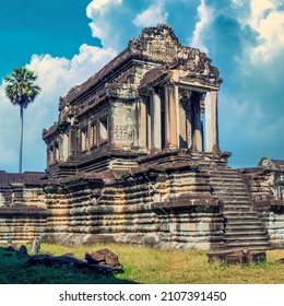 Siem Reap, Cambodia - December 2015: Angkor Wat temple is the largest religious structure in the form of a temple complex in the world by land area, more than three times Vatican City's area
