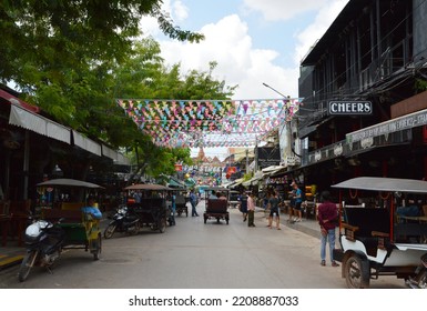 Siem Reap, Cambodia - July 12, 2019: Busy Pub Street In Siem Reap Walking Street