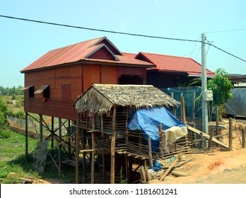 SIEM REAP CAMBODIA MARCH 30: Typical Homes On Stilts On The Bank Of The Tone Sap River On March 30 2013 In Siem Reap Cambodia