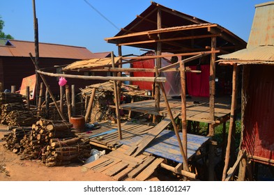 SIEM REAP CAMBODIA MARCH 30: Typical Homes On Stilts On The Bank Of The Tone Sap River On March 30 2013 In Siem Reap Cambodia