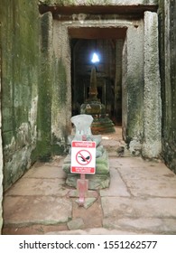 SIEM REAP - CAMBODIA - OCTOBER 13, 2019: Preah Khan, A Large Temple Complex At Angkor Archaeological Park, Has Four Gates With Stunning Khmer Architecture Ruins And Stupa With Direct Sunlight.