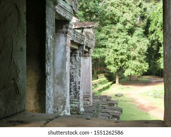 SIEM REAP - CAMBODIA - OCTOBER 13, 2019: Preah Khan, A Large Temple Complex At Angkor Archaeological Park, Has Four Gates With Stunning Khmer Architecture Ruins And Stupa With Direct Sunlight.