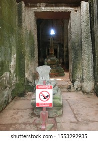 SIEM REAP - CAMBODIA - OCTOBER 13, 2019: Preah Khan, A Large Temple Complex At Angkor Archaeological Park, Has Four Gates With Stunning Khmer Architecture Ruins And Stupa With Direct Sunlight.