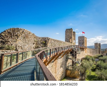 Siena, Italy - March 2019: Panorama Of Medieval Village Of Monteriggioni Within The Defensive Walls In Tuscany Architecturally Significant, Referenced In Dante Alighieri Divine Comedy