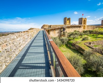 Siena, Italy: Panorama Of Medieval Village Of Monteriggioni Within The Defensive Walls In Tuscany Architecturally Significant, Referenced In Dante Alighieri Divine Comedy