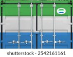 Sierra Leone flag depicted on metal doors of shipping cargo container outdoors in docks area close up