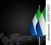 Sierra Leone flag in square format. Fuzzy Sierra Leone flag in the background. Social media format and text field. High resolution. 