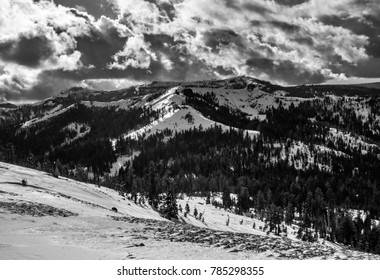 The Sierra Nevada Mountains Of California, In Black And White Style Of Ansel Adams, From The Top Of The Squaw Valley Ski Resort. 